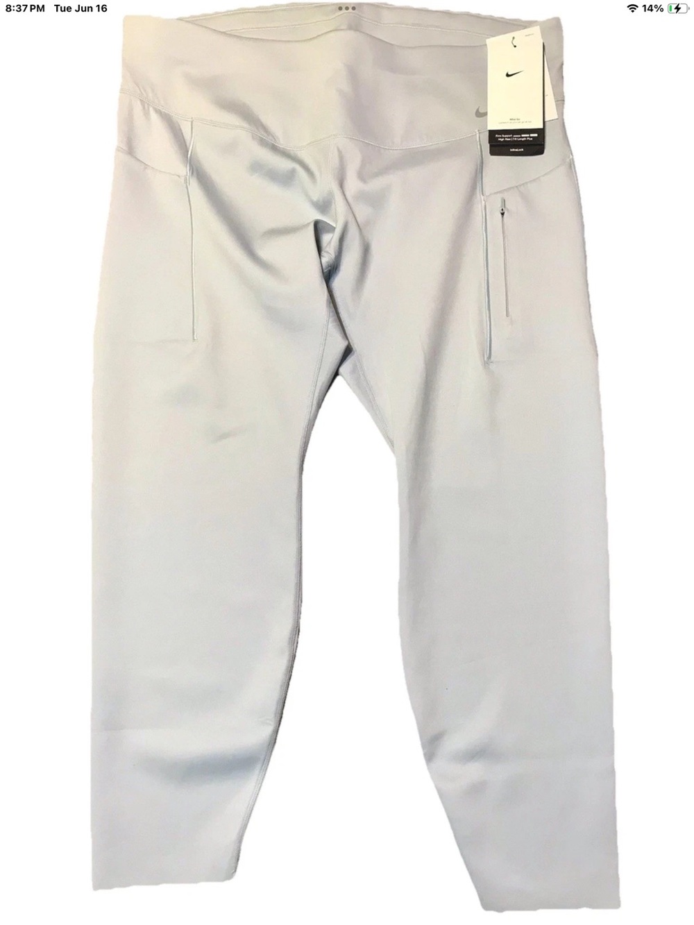 Nike Go Dri-Fit High Waist Firm Support 7/8 Leggings Pockets 2XL Light Blue NWT